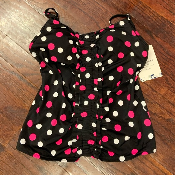 NWT Caribbean Joe Swimsuit Tankini Top Pink Lines Black NWT Caribbean Joe Swimsuit Tankini Top Pink Lines Black